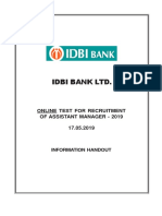 Idbi Bank LTD.: Online Test For Recruitment of Assistant Manager - 2019 17.05.2019