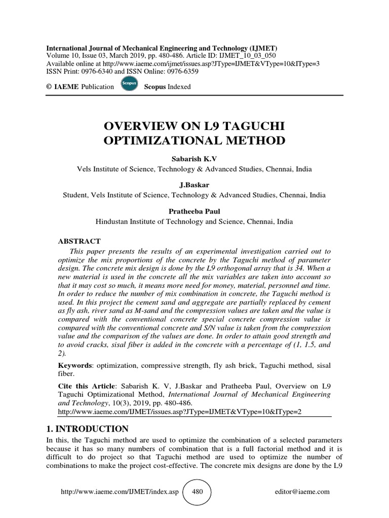 Overview On L9 Taguchi Optimizational Method | PDF | Signal To Noise ...