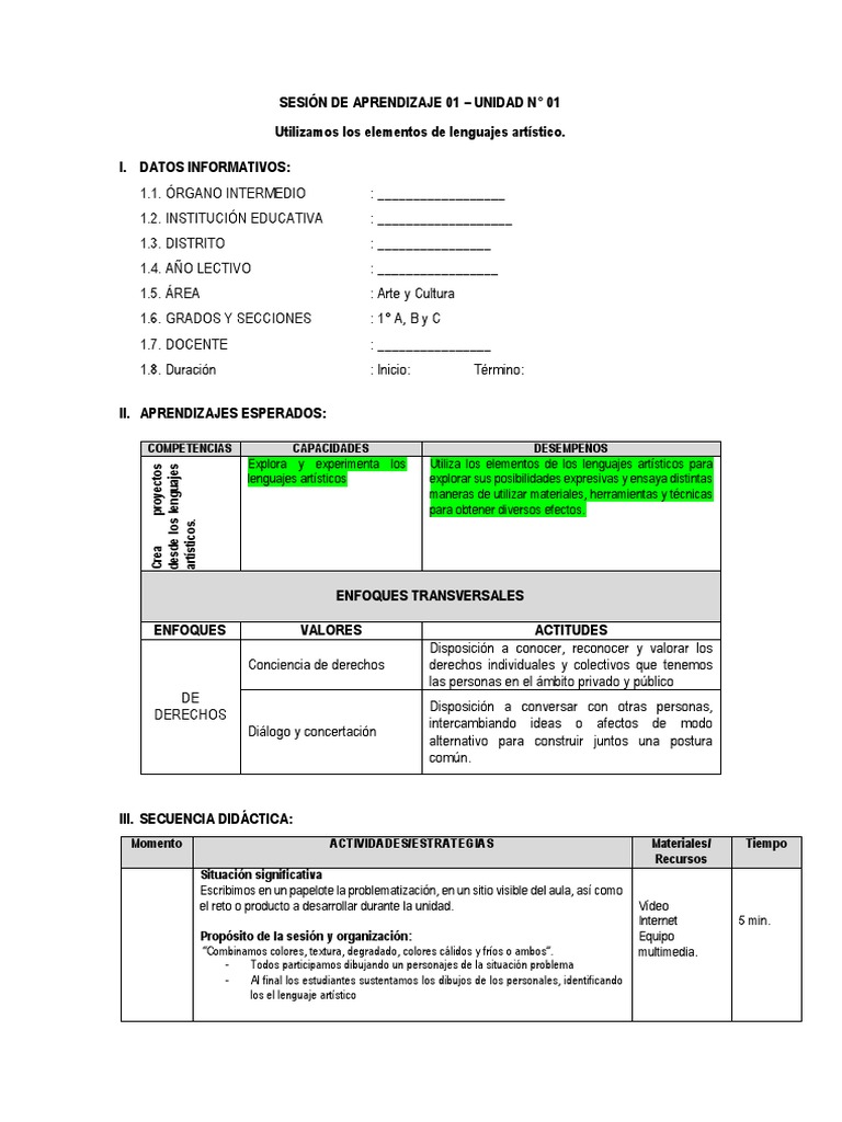 Sesión de Arte y Cultura para Primer Grado | PDF | Maestros | Aprendizaje