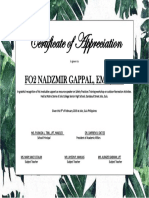 Certificate of Appreciation for FO2 NADZMIR GAPPAL