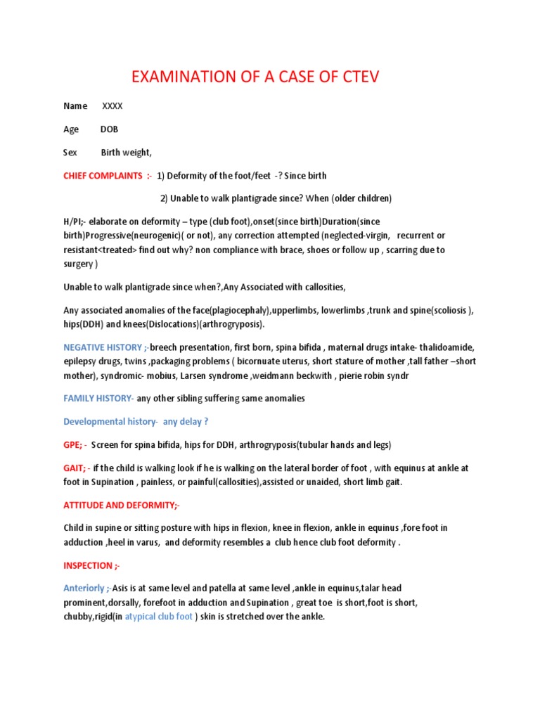 CTEV Case Examination and Diagnosis | PDF | Foot | Ankle