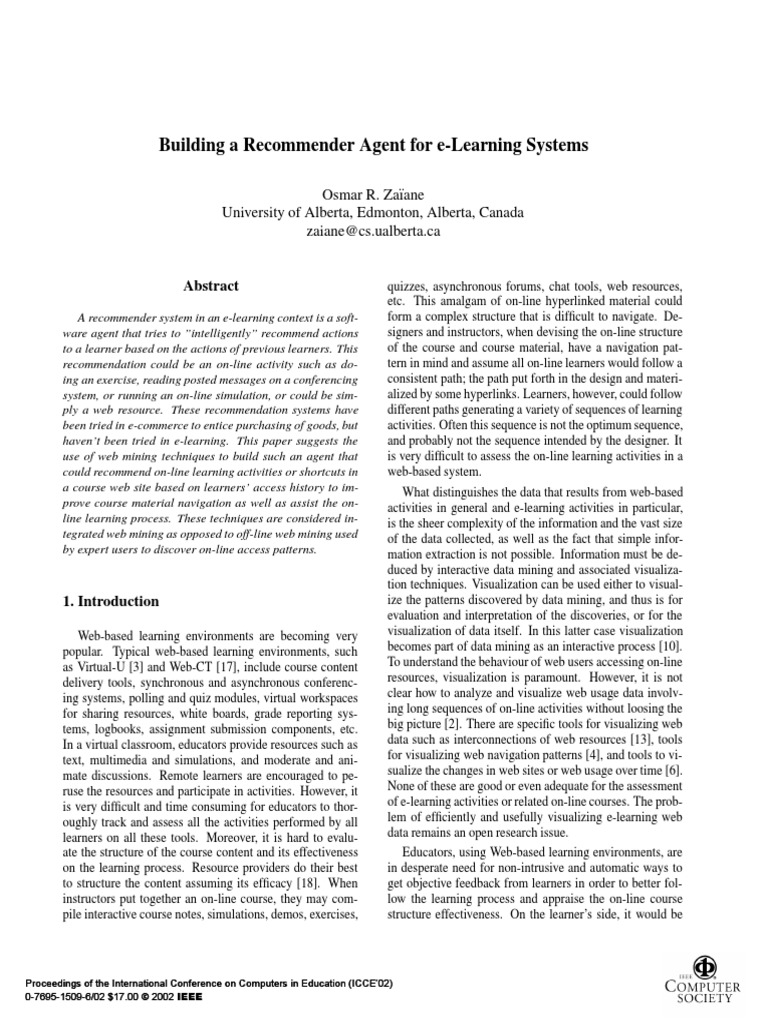 Building A Recommender Agent For E-Learning Systems | PDF | Educational ...