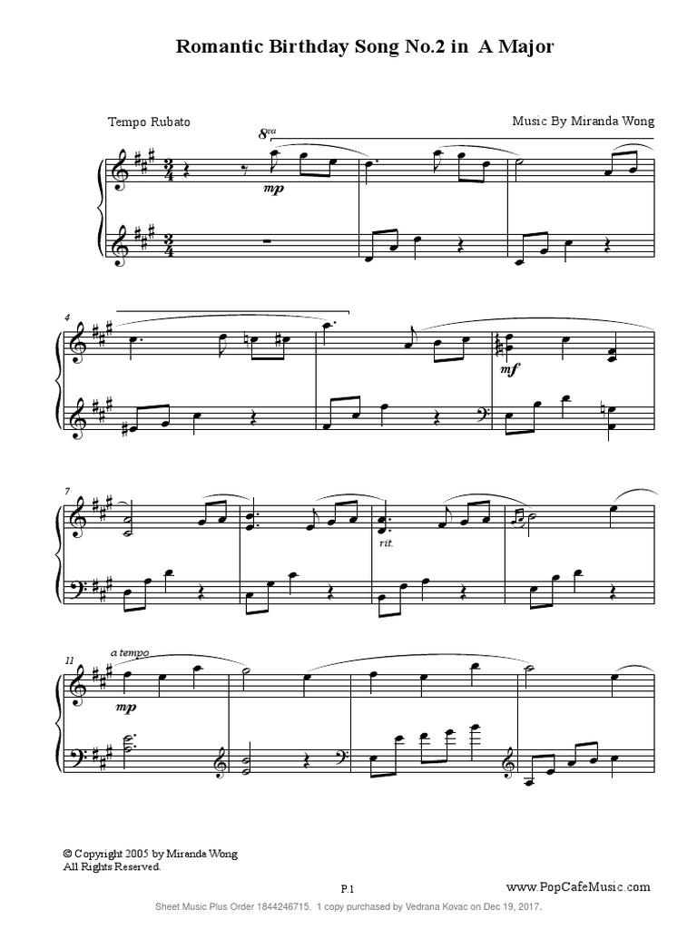 01 Happy Birthday To You Romantic Piano Version | PDF
