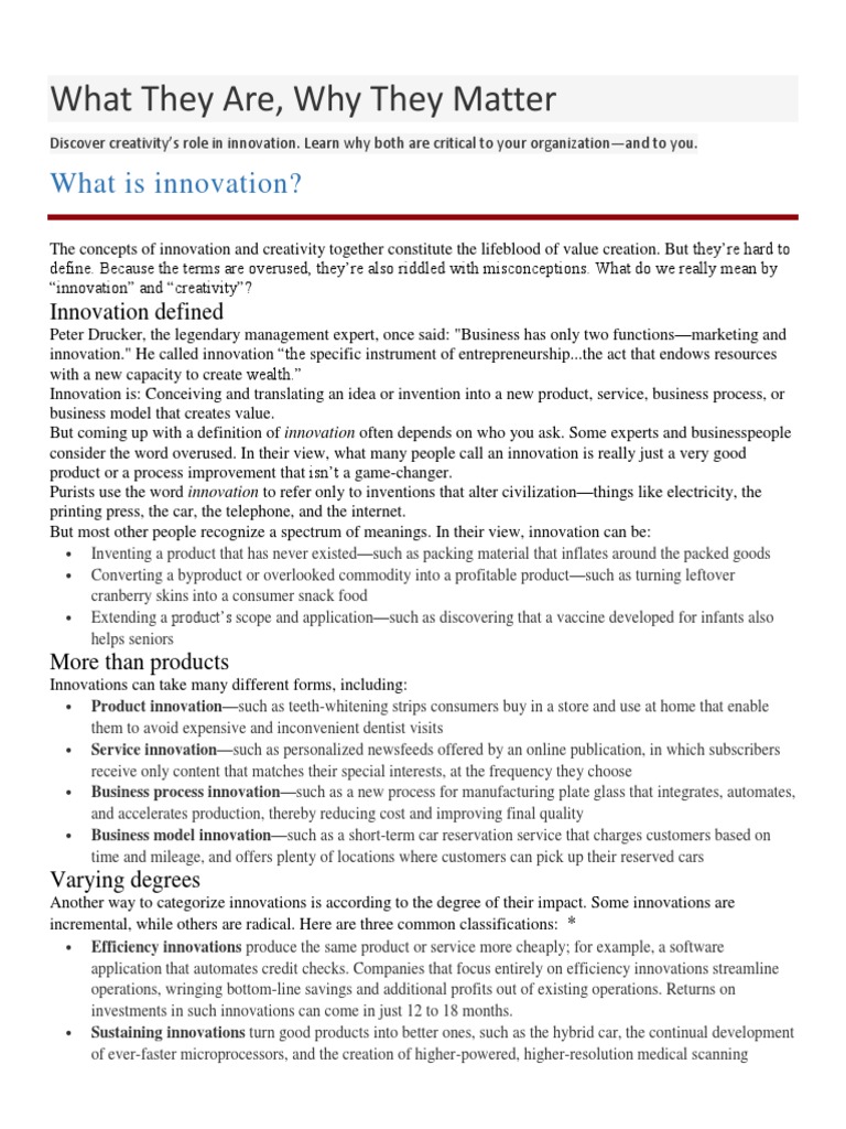 Understanding Innovation and Creativity | PDF | Creativity | Innovation