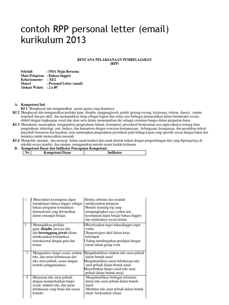 Contoh RPP Personal Letter | PDF