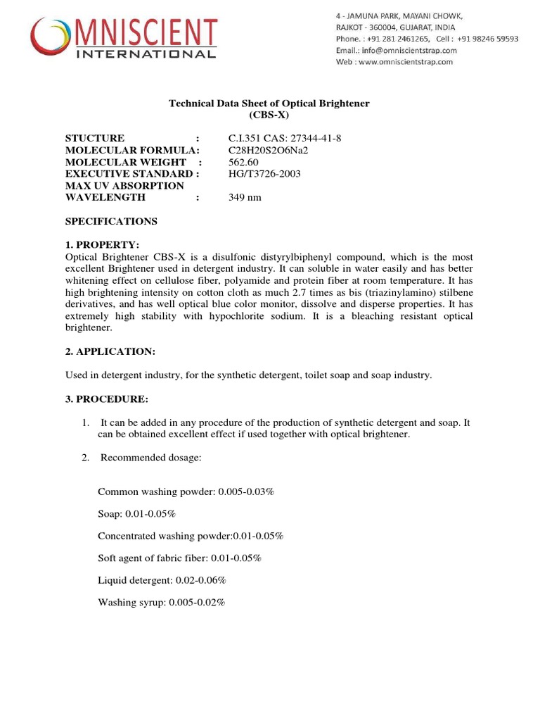 Tinopal Cbs X Optical Brightener PDF