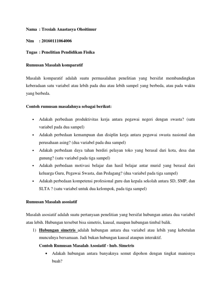 Rumusan Masalah Komparatif Dan Asosiatif
