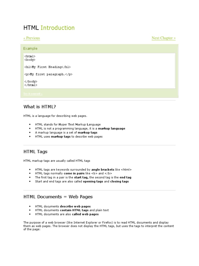Previous Next Chapter : What Is HTML? | PDF | Html Element | Html
