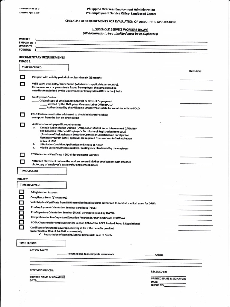 Direct Hire Application Requirements | PDF | Government And Personhood ...