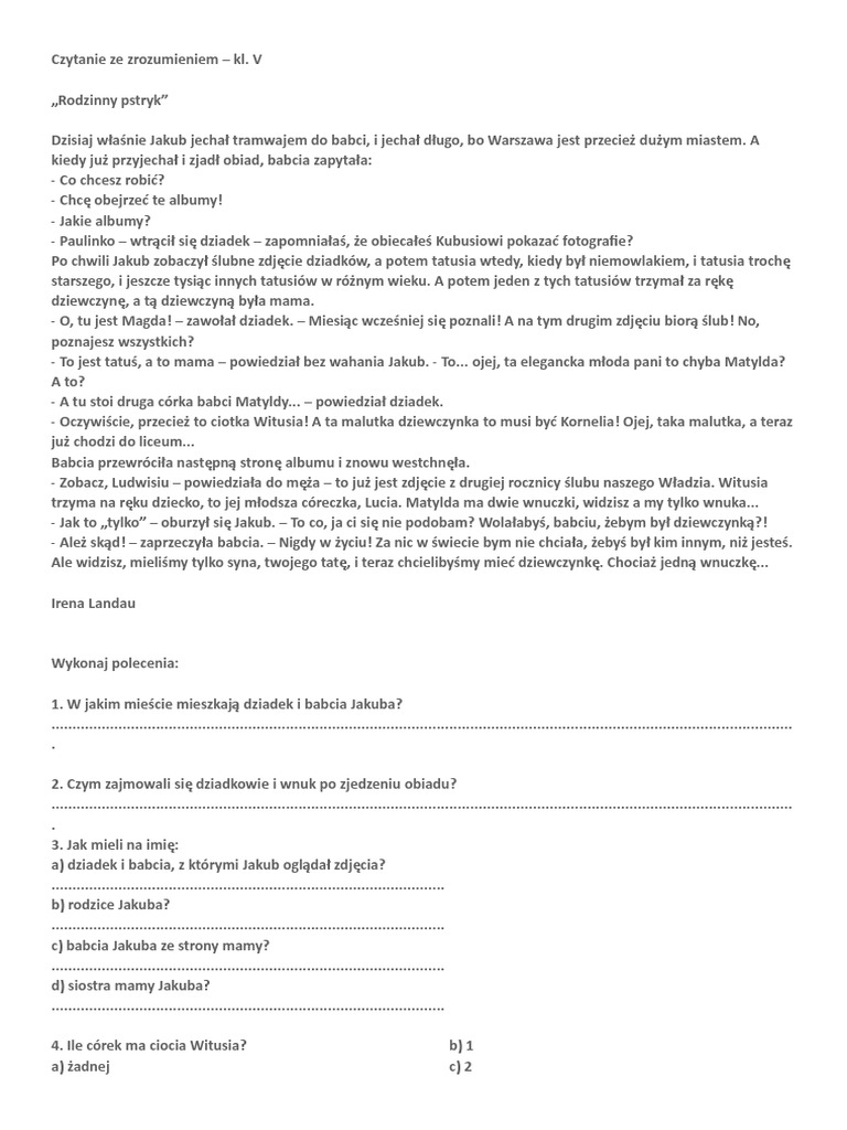 Czytanie Ze Zrozumieniem Kl 6 Pdf