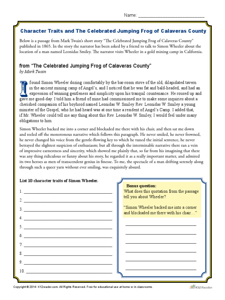 Character Traits and The Celebrated Jumping Frog of Calaveras County ...