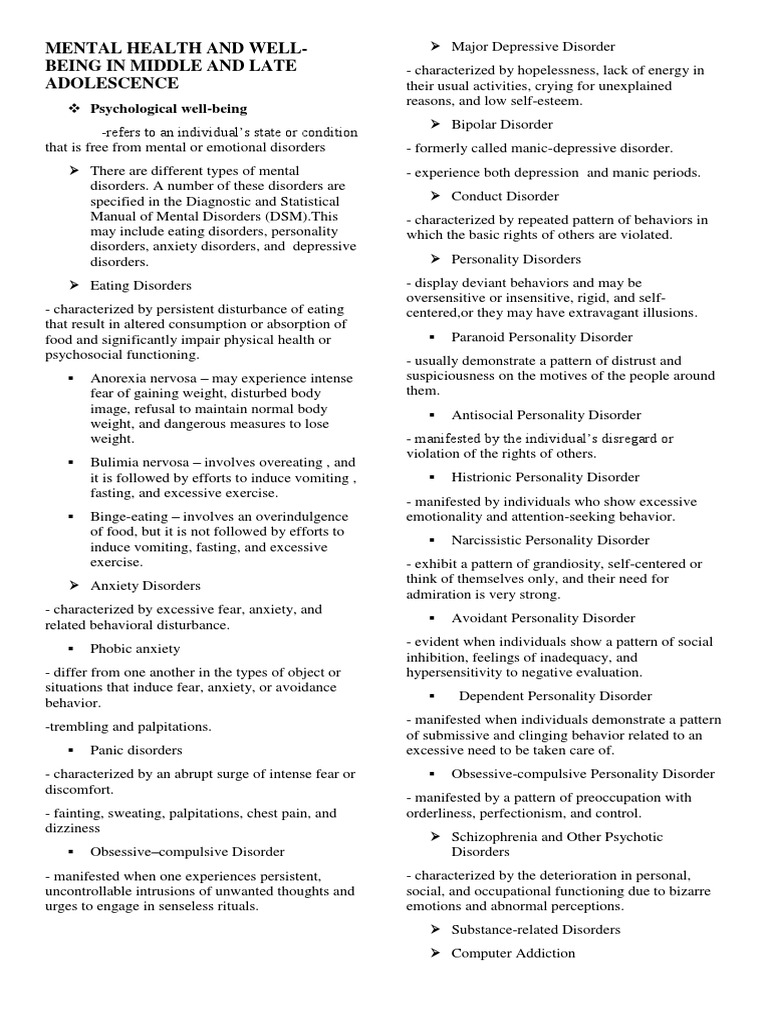 Mental Health and Well-Being in Middle and Late Adolescence | PDF ...