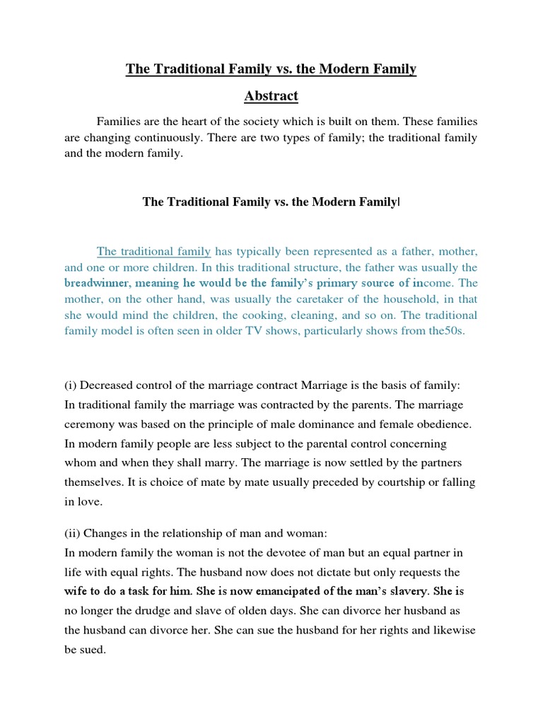 Traditional Family Vs Modern Family