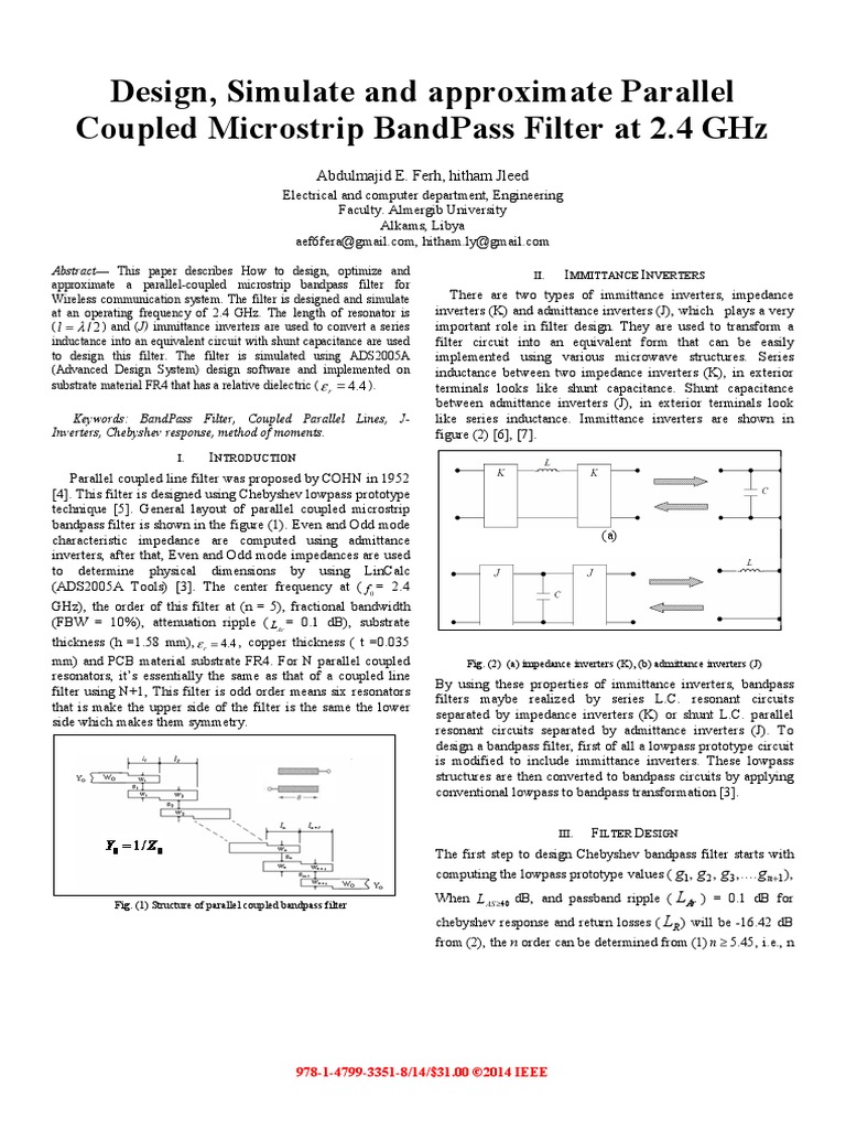 Design, Simulate and Approximate Parallel Coupled Microstrip Bandpass ...