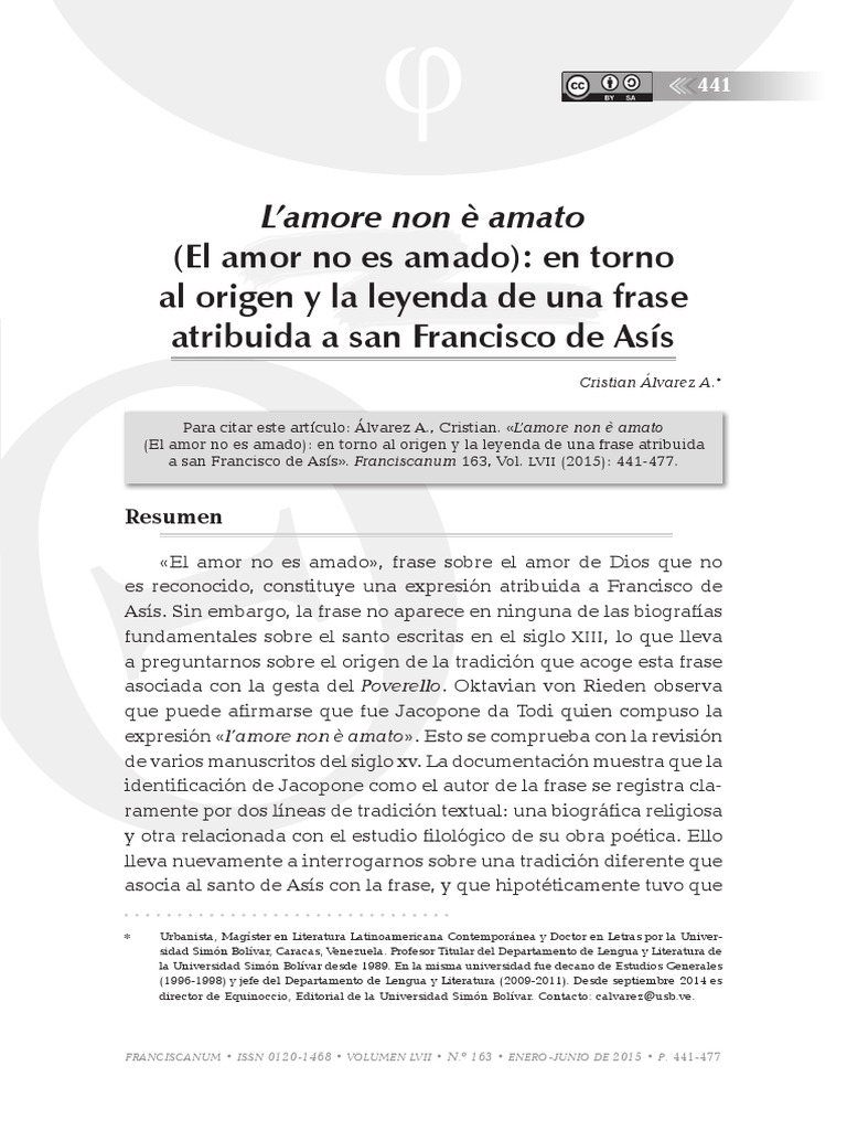 Origen de "El amor no es amado" | PDF | Francisco de Asís | Amor