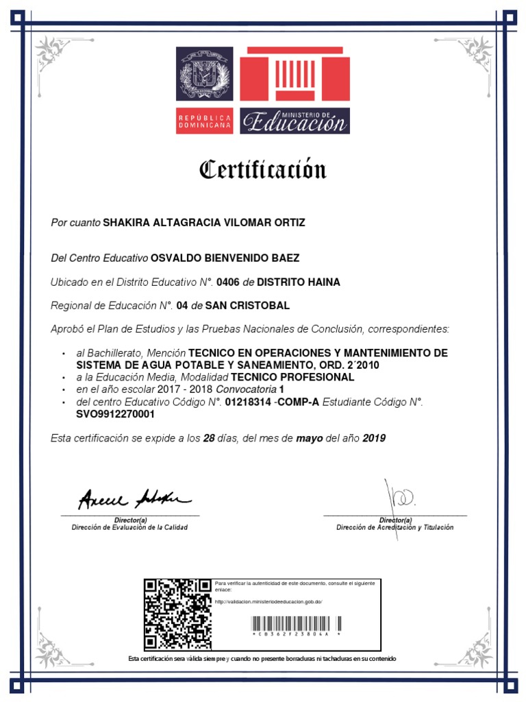 Certificado de Bachiller Dominicano