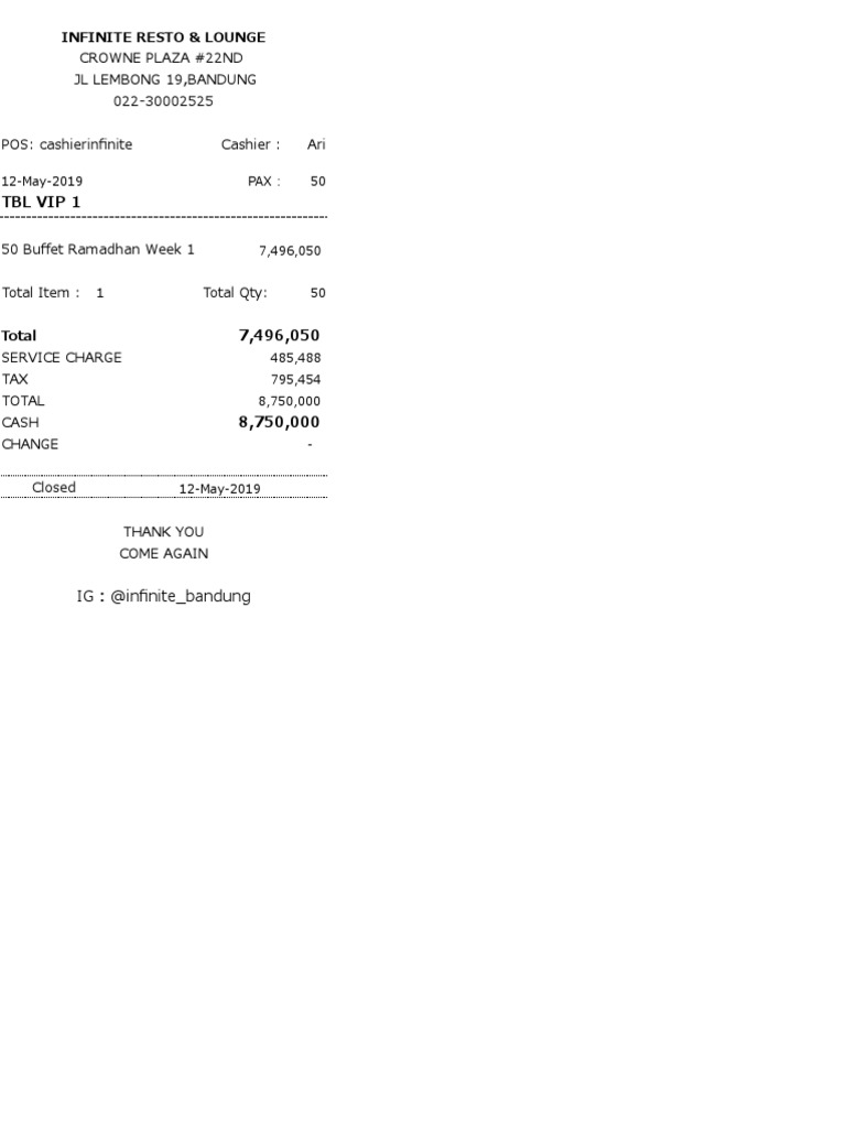 Infinite Resto & Lounge Invoice Summary | PDF