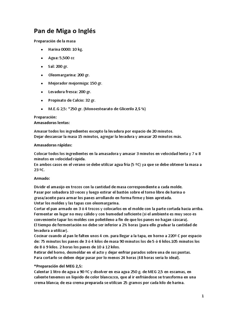 Pan de Miga o Inglés PDF De masa fermentada Panes