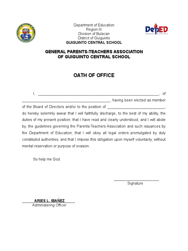 Oath of Office PTA | PDF | Oath Of Office | Justice