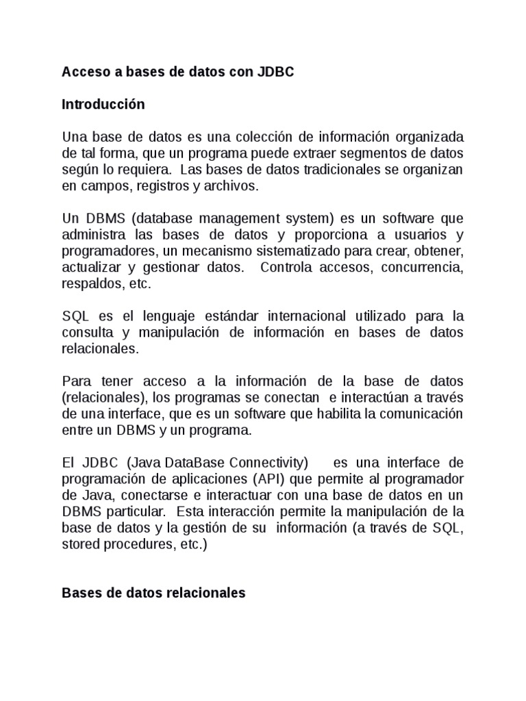 Bases de Datos Con JDBC | PDF | SQL | Bases de datos