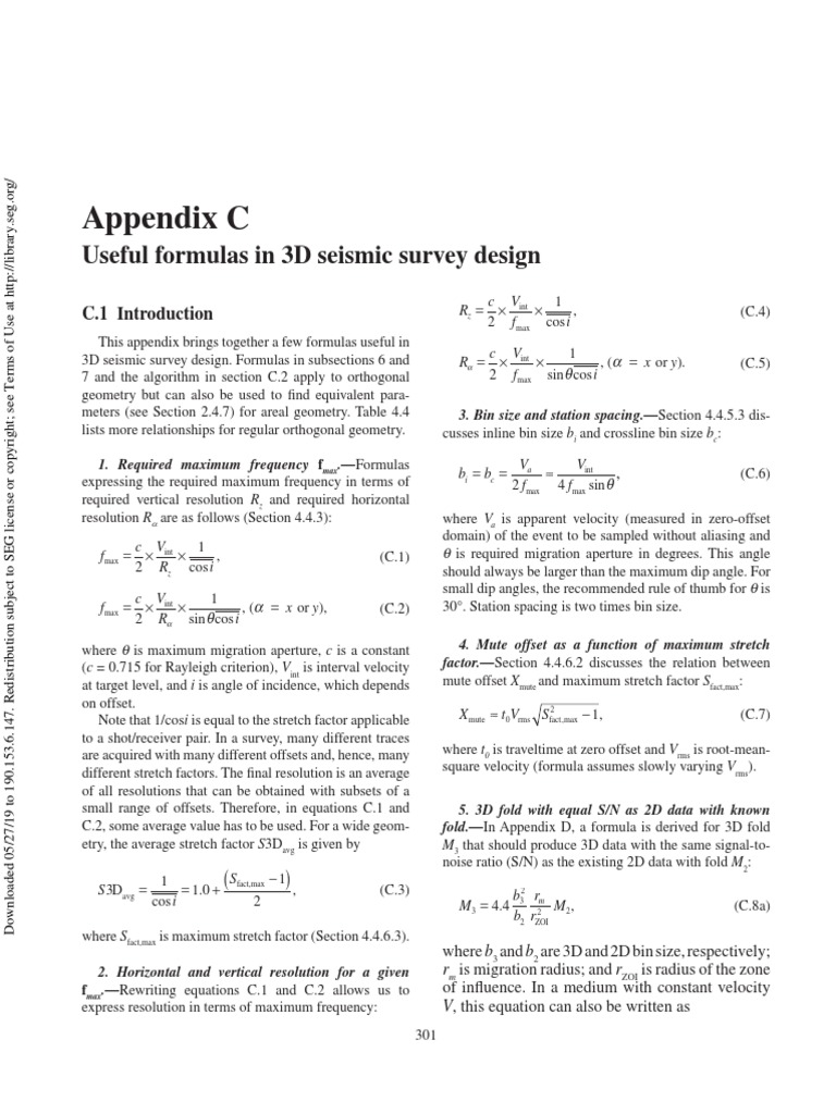 Useful Formulas in Seismic Survey Design | PDF | Angular Resolution ...
