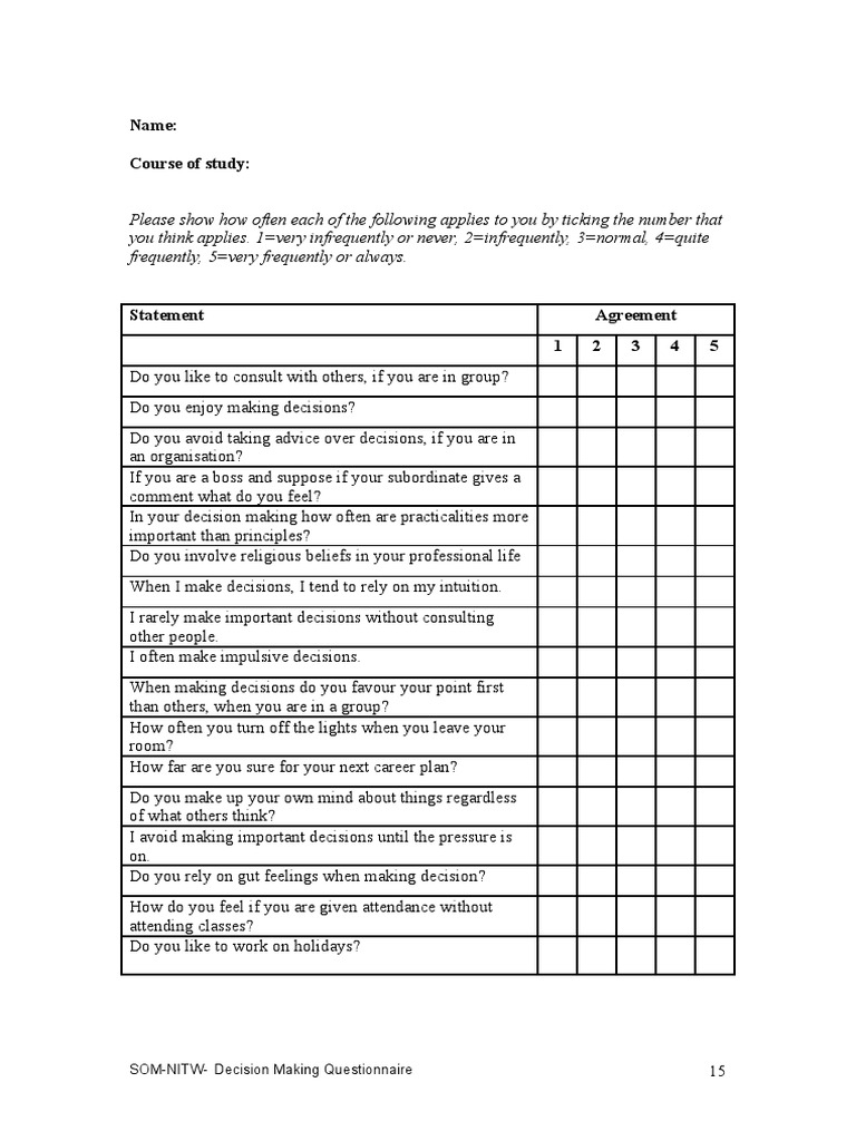 Decision Making Questionnaire Insights | PDF | Career & Growth