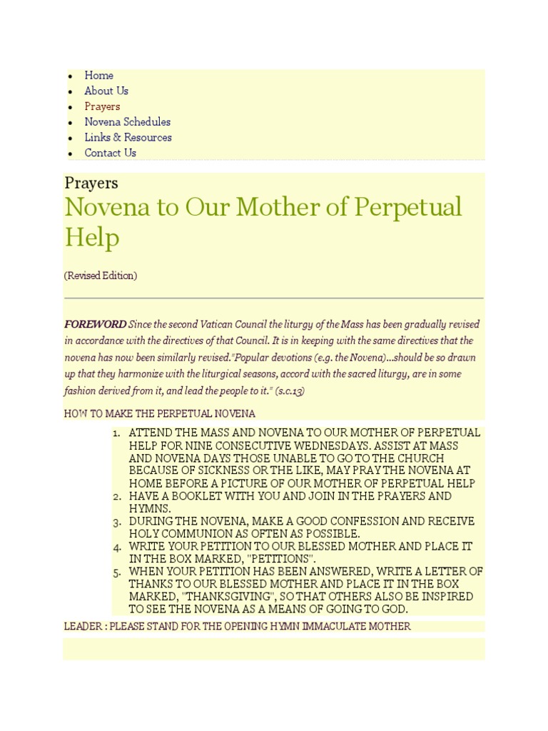 Novena To Our Mother of Perpetual Help: Prayers | PDF | Mary, Mother Of ...