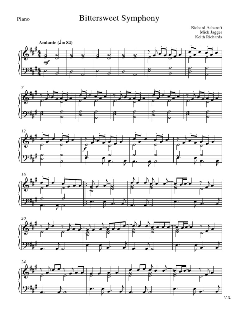 219139146Bittersweet Symphony Piano PDF Keith Richards British Songs