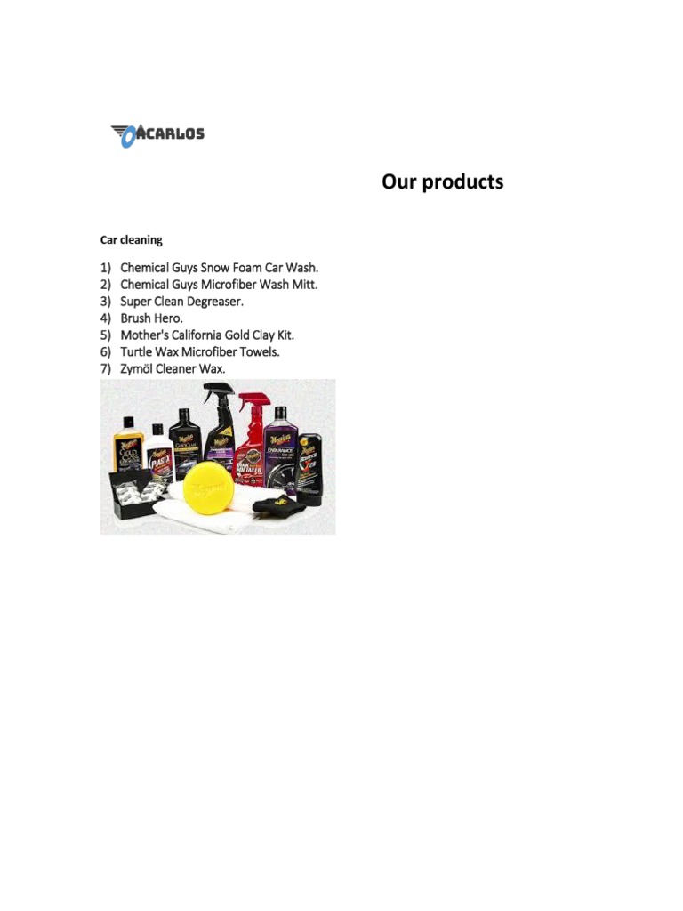 Car Cleaning Products List | PDF | Business