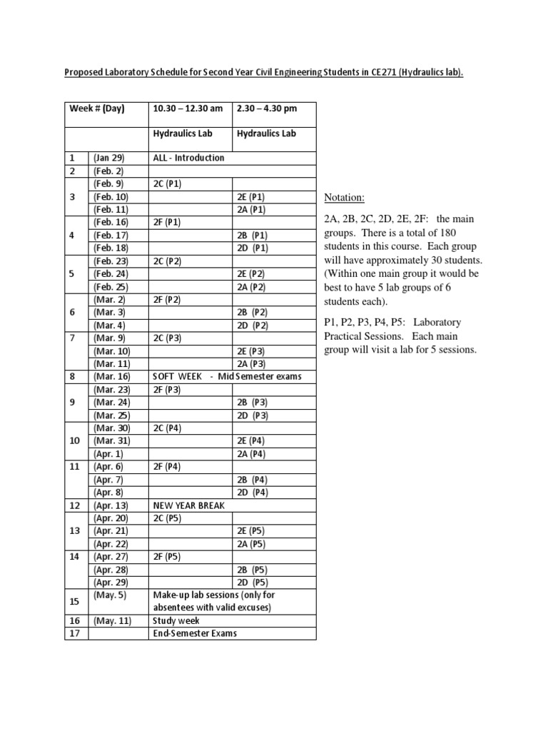 Lab Schedule Fluid Civil | PDF | Teaching Methods & Materials