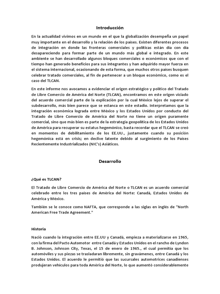 Informe TLCAN | PDF | Tratado de Libre Comercio Norteamericano ...
