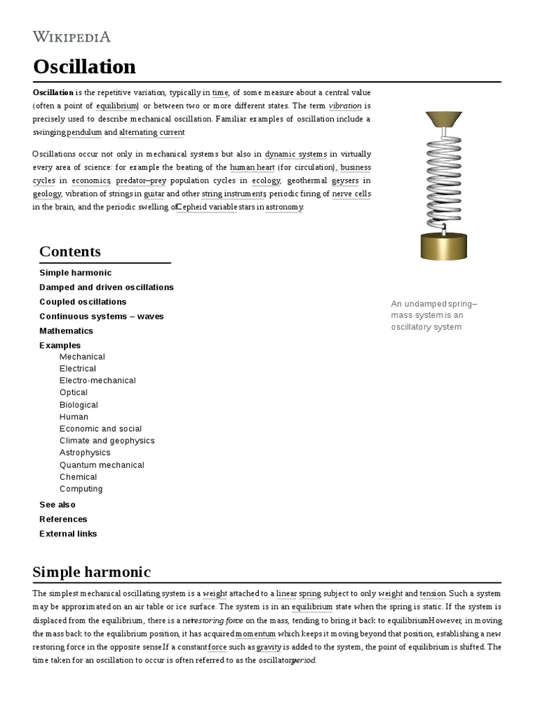 Oscillation PDF Oscillation Mechanics
