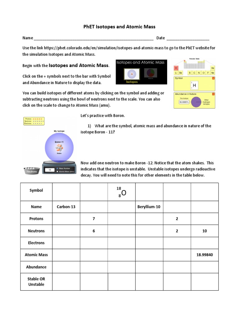 Phet Isotopes Ws  PDF  Isotope  Chemical Elements Throughout Atoms And Isotopes Worksheet Answers