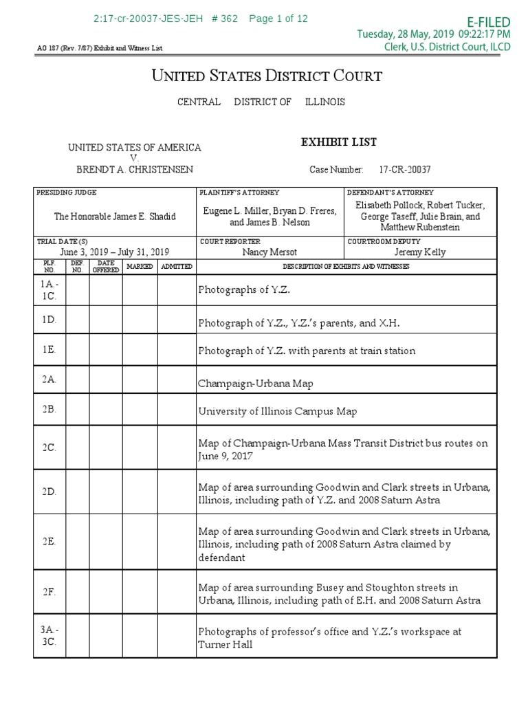 Exhibit and Witness List for USA v. Christensen | PDF