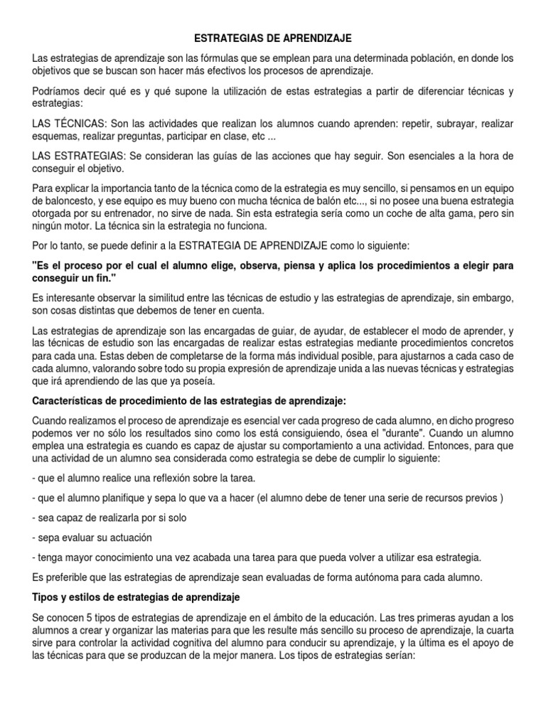Estrategias de Aprendizaje | PDF | Habilidades de estudio | Aprendizaje