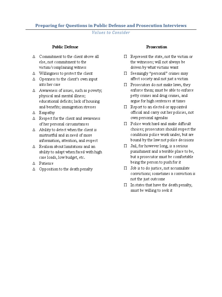 Public Defense and Prosecution Interview Prep PDF | PDF