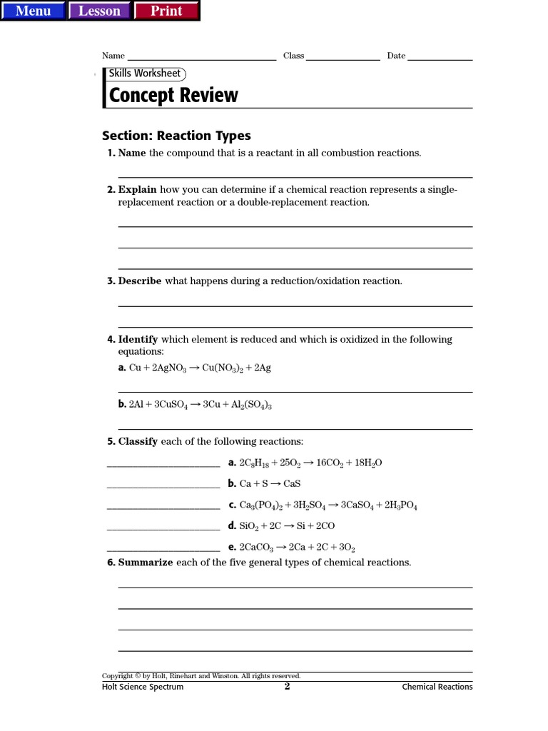 CH 6 Section 2 Reaction Types | PDF | Chemical Reactions | Redox