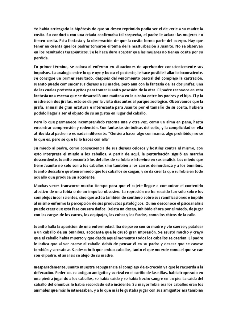 Resumen del caso Juanito en Freud | PDF | Neurosis | Fobia