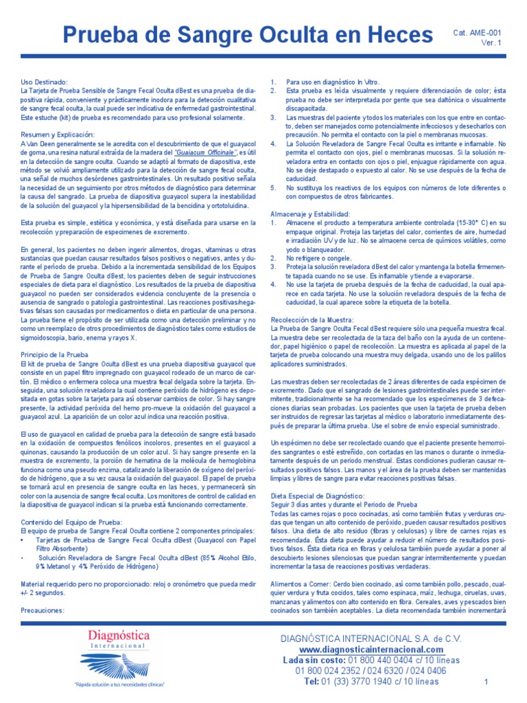 Sangre Oculta En Heces Pdf Heces Diagnostico Medico