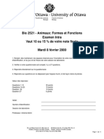 Bio 2521 - Animaux: Formes Et Fonctions Examen Intra Vaut 10 Ou 15 % de Votre Note Finale Mardi 8 Février 2000