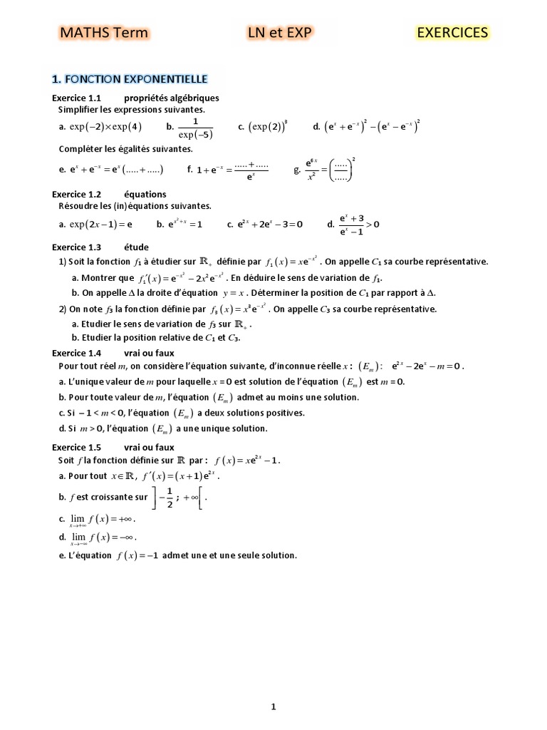 Maths Term Exp Ln Ex Sequence Fonction Mathematiques