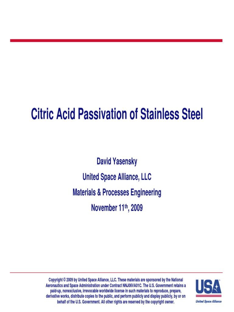 Citric Acid Passivation of Stainless Steel Nitric Acid Corrosion