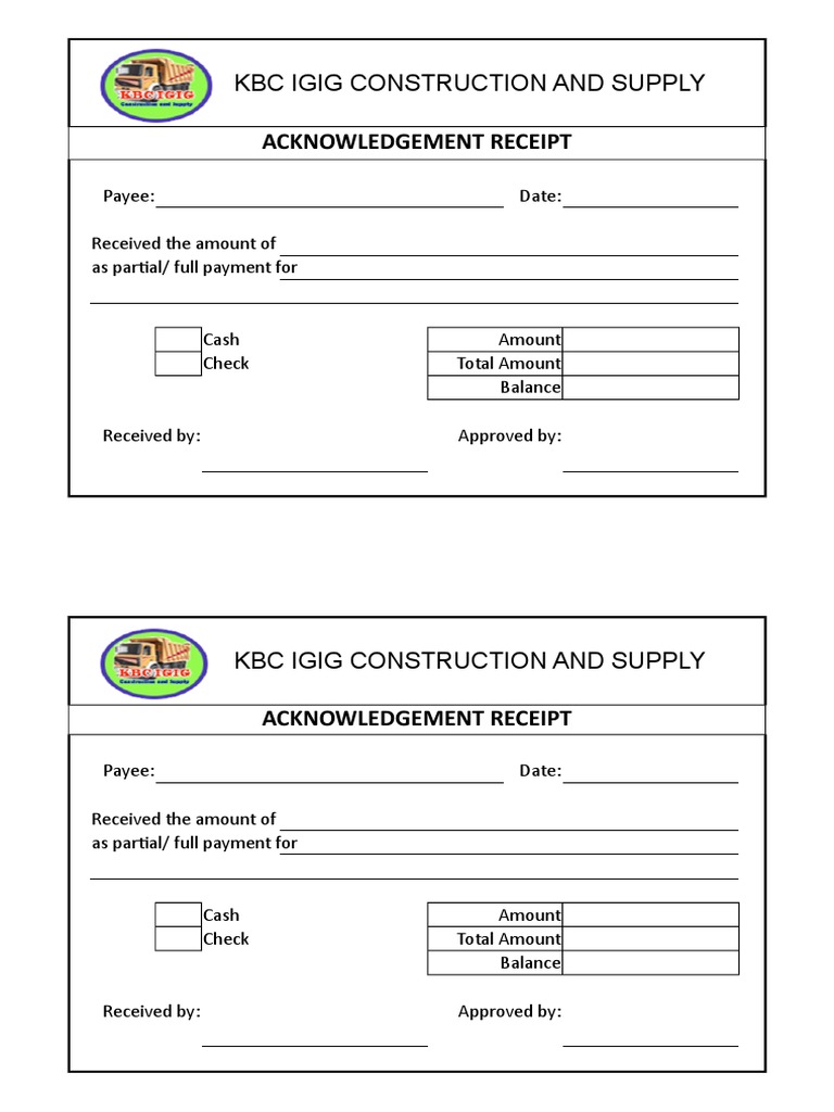 Construction Payment Acknowledgement Receipt | PDF