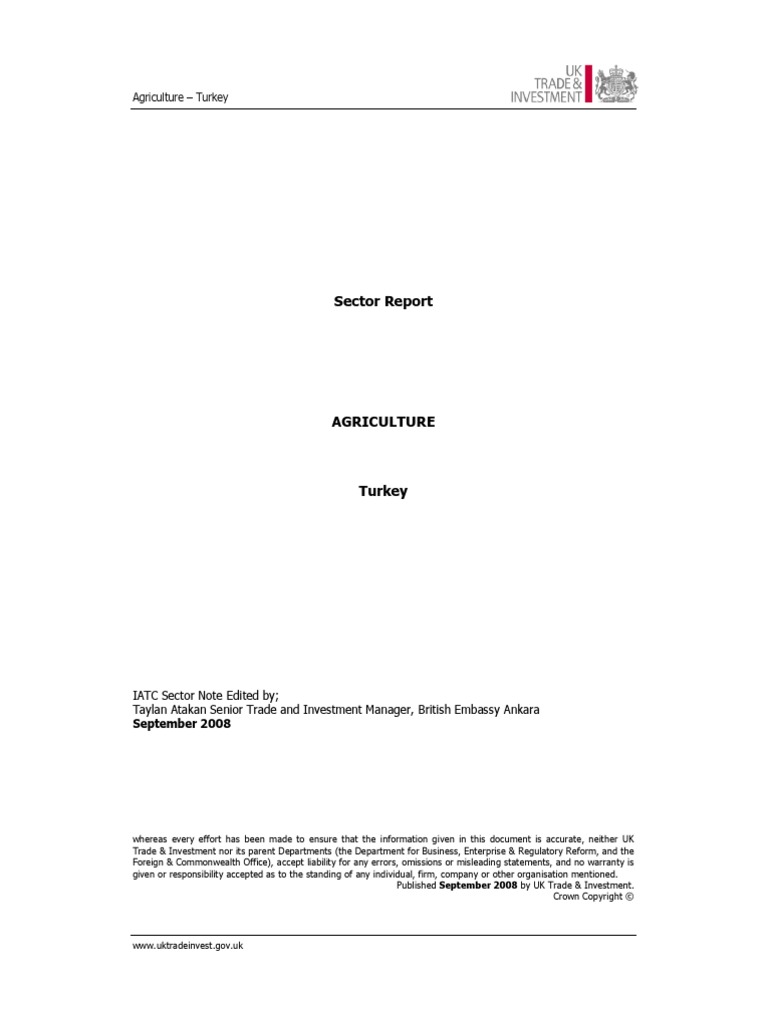 Sector Report - Turkey 2008 | PDF | Agriculture | Foods