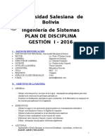 Universidad Salesiana de Bolivia Ingeniería de Sistemas Plan de Disciplina Gestión I - 2016