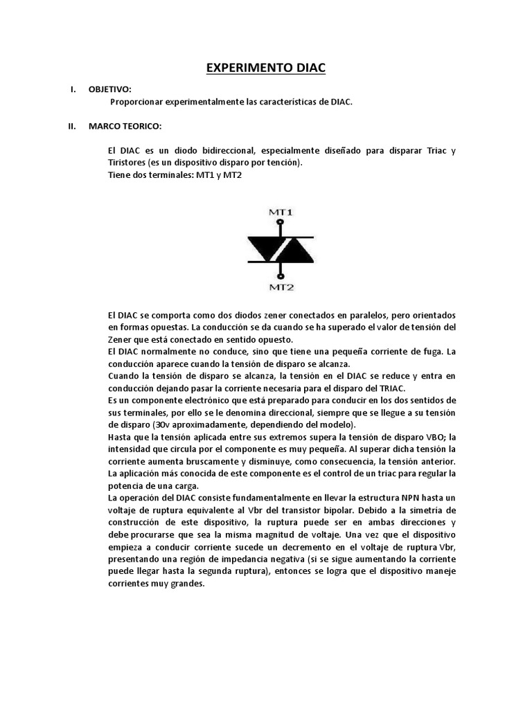Características y Uso del DIAC | PDF | Corriente eléctrica | Bienes ...