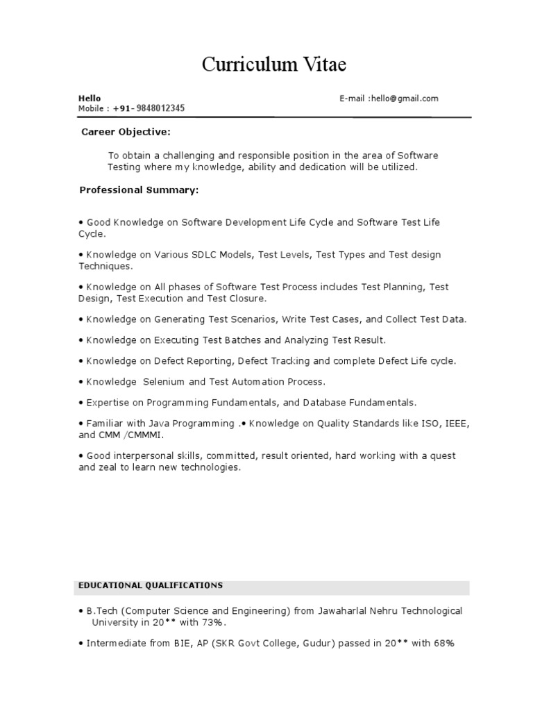 Software Testing CV with SDLC Skills | PDF | Software Testing | Java Script