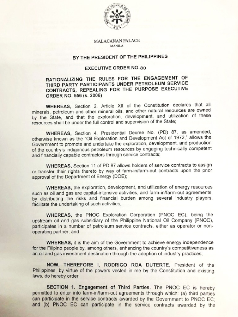 President Duterte's Executive Order No 80