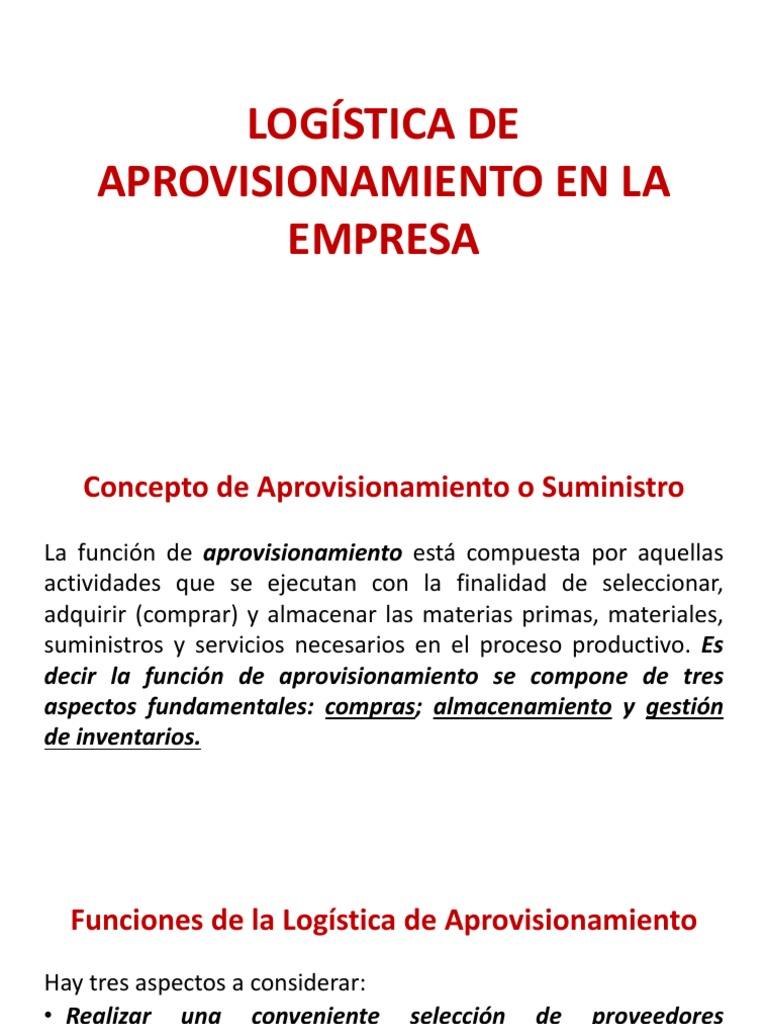 Logística de Aprovisionamiento Empresarial | PDF | Obtención | Calidad ...