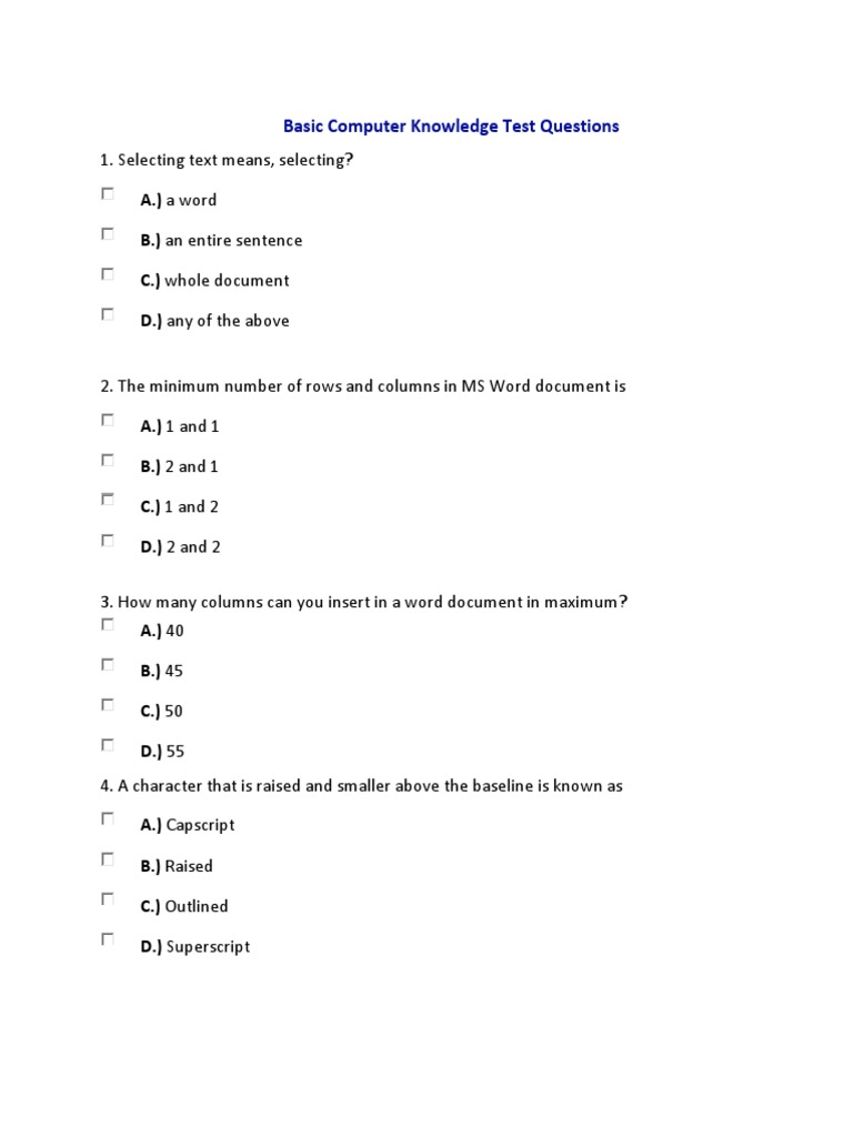 Free Basic Computer Knowledge Test